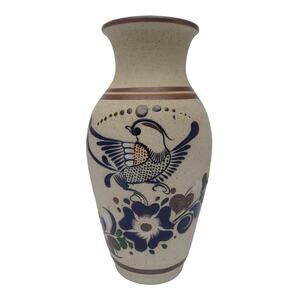 Tonala Hand-painted Bird Mexican Pottery Vase